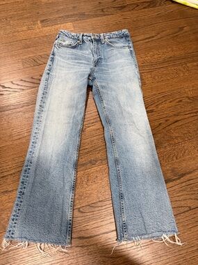 Zara Light Blue Flare Jeans with Raw Hem